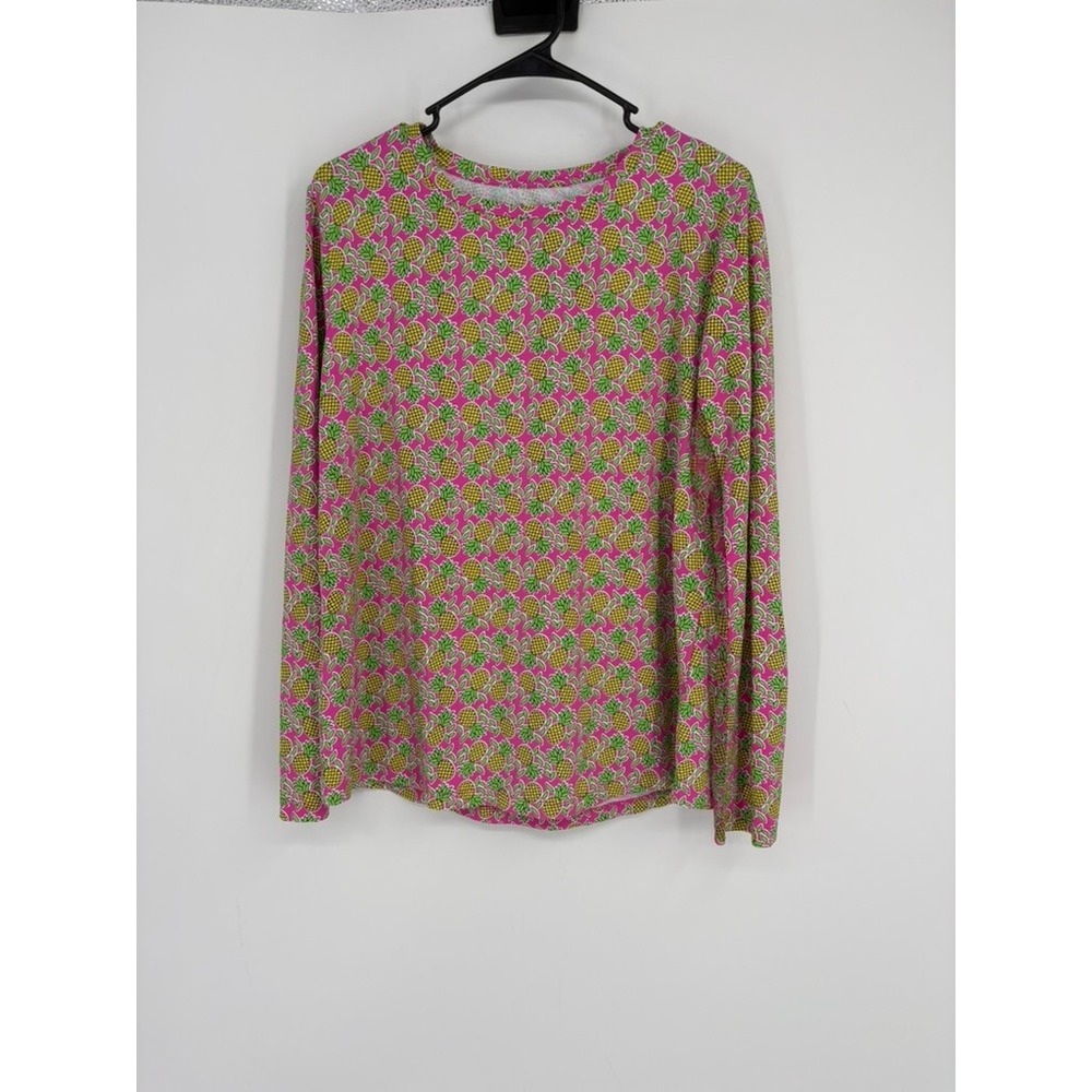 IBKUL Sun Shirt Womens XL Pink Pineapple Print Long Sleeve UPF 50+ Mesh Active